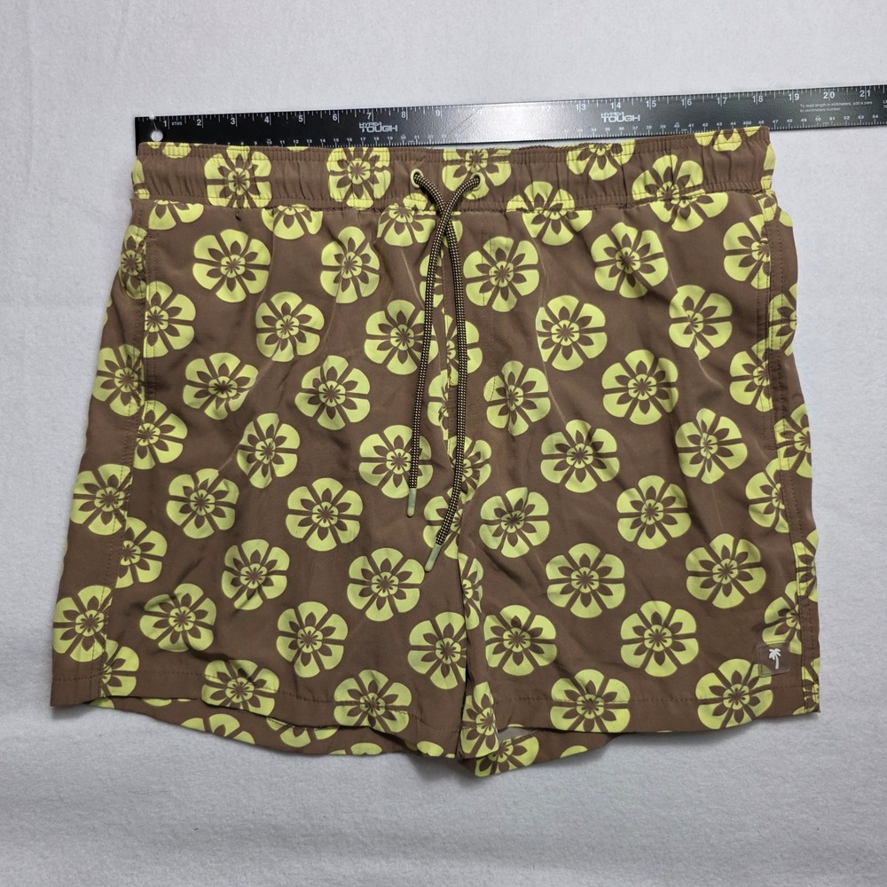 Malibu by Drill Clothing Co Mens XL Swim Trunks‎ Floral Brown Lime Green Shorts